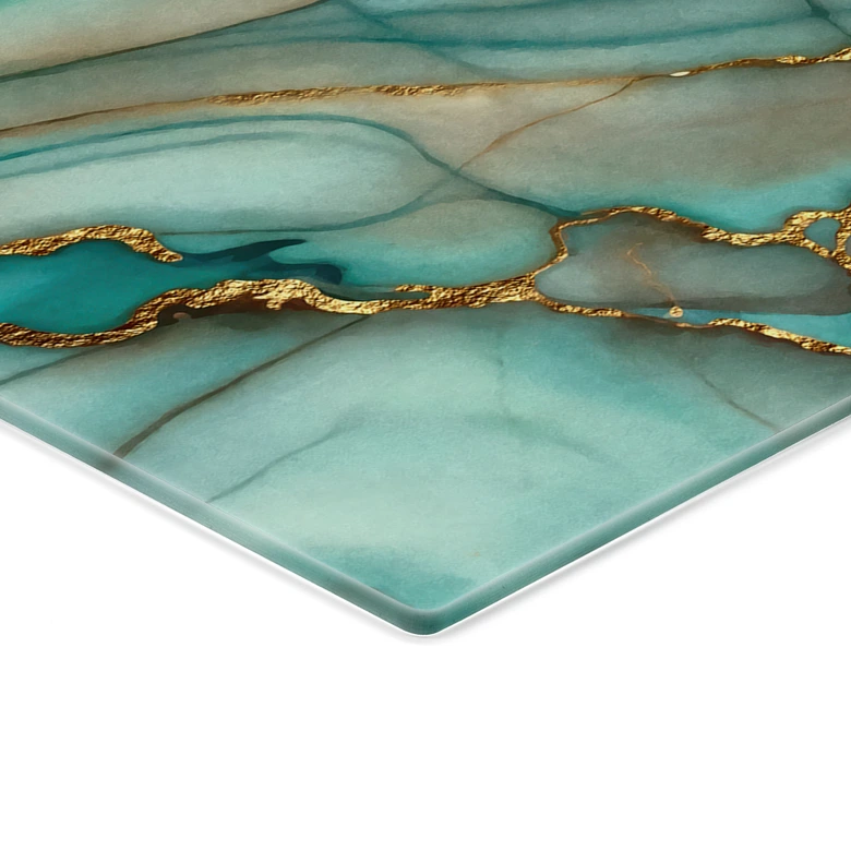 Glasbild Marmorierte Wellen in Türkis und Gold - Haase 