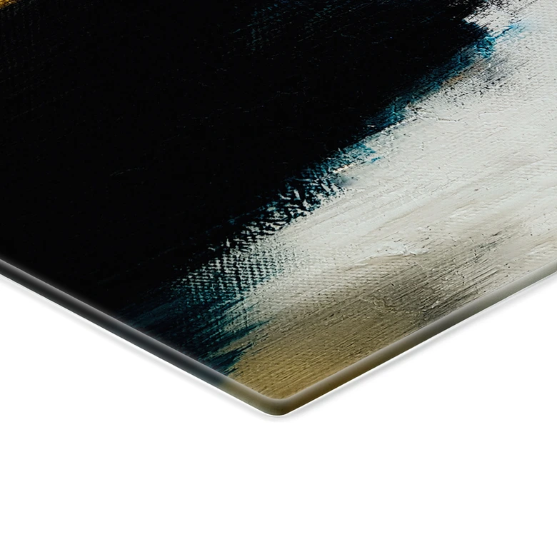 Glasbild Pinselstriche Gold und Schwarz - Haniff 