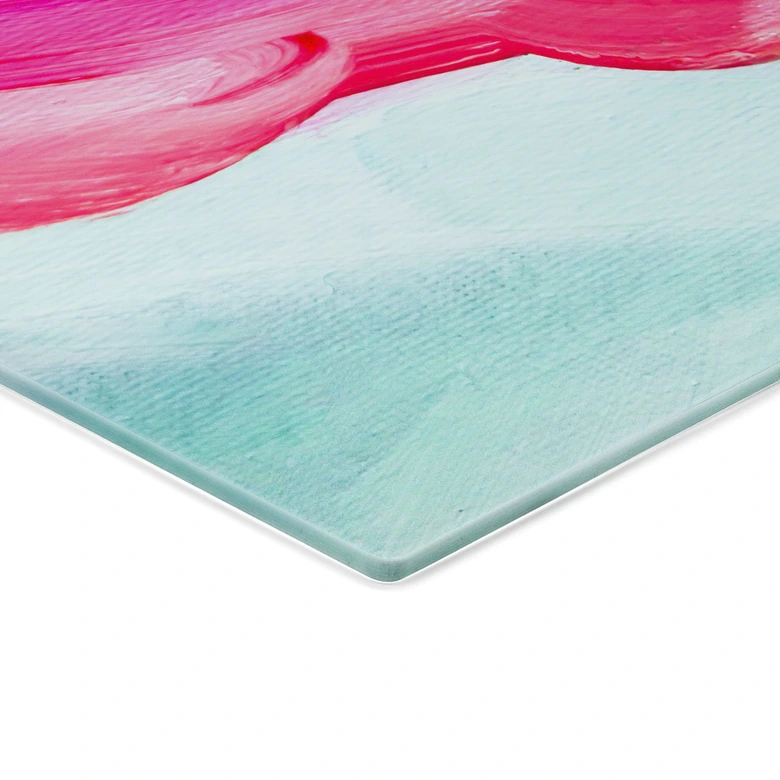 Glasbild Pinselstriche Pink und Türkis - Haniff 