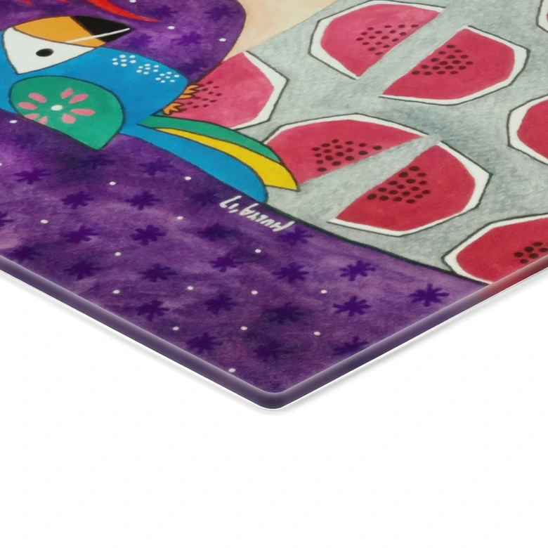 Glasbild Frau mit Tukan-Trio - Hülya 