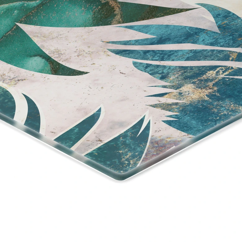Glasbild Exotische Palmenblätter in Gold-grün - Manovski 