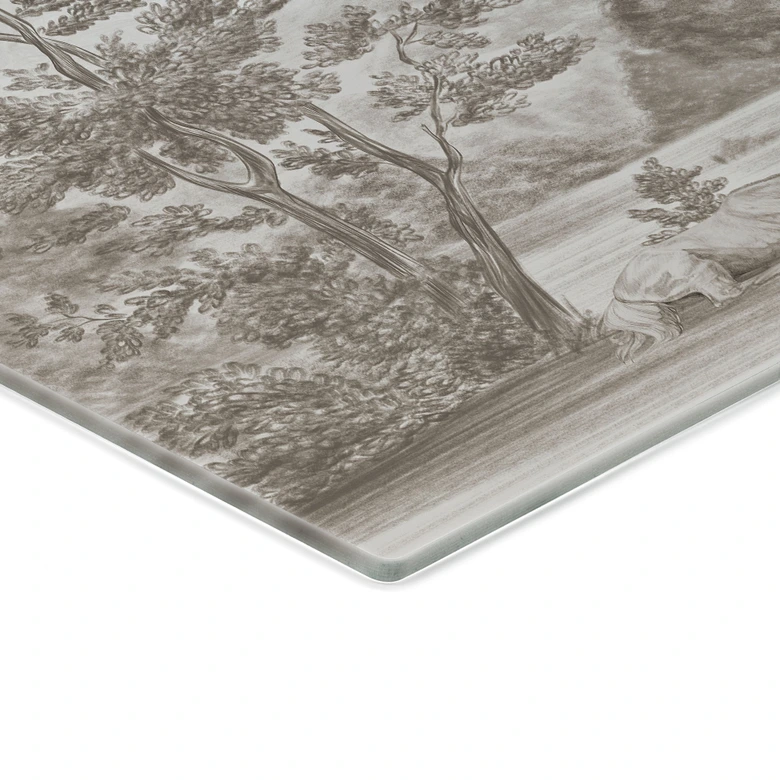 Glasbild Landschaft mit Gartenlandschaft in Beige - Ms Tiff 