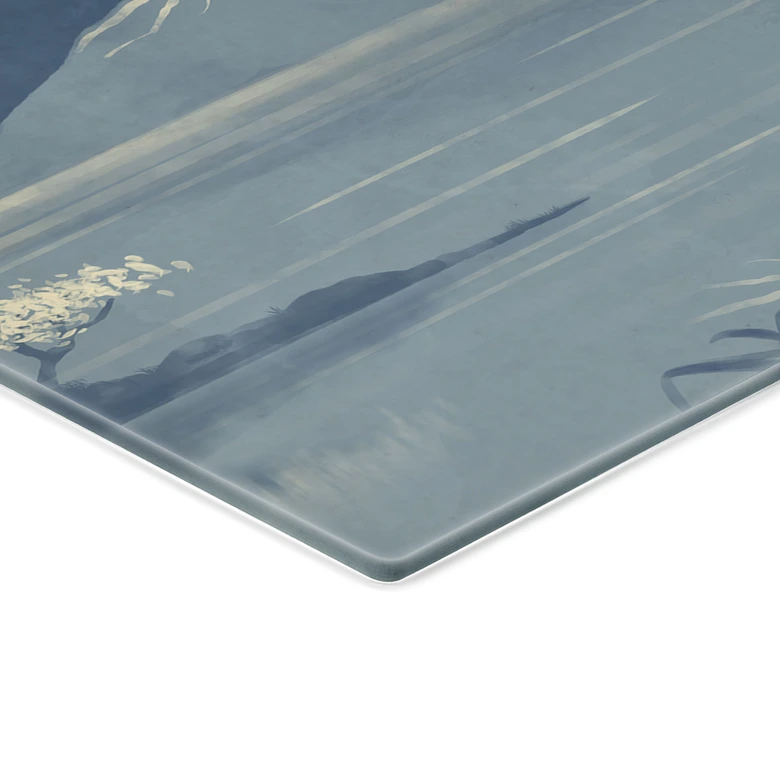 Glasbild Vollmond über dem Gipfel des Fuji-san | Japanische Landschaft - Roze 