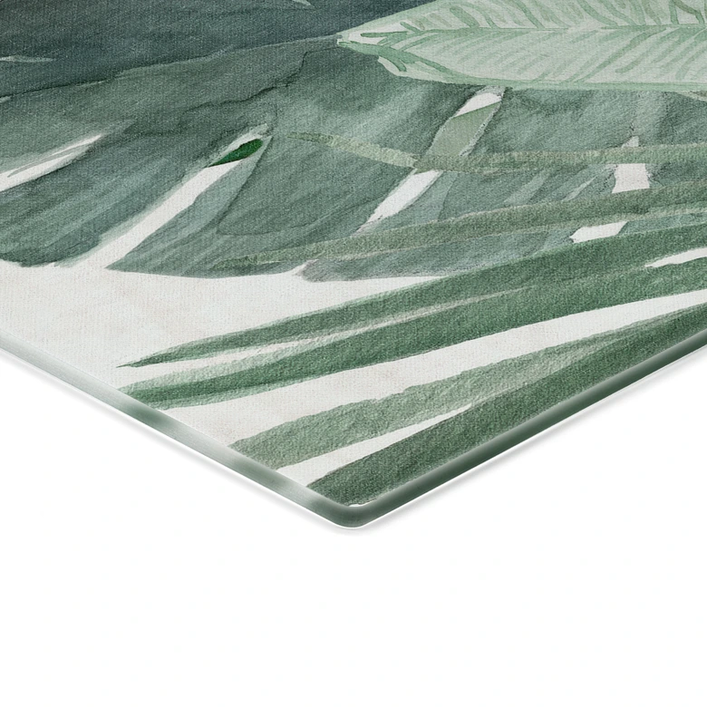 Tableau en verre Feuilles de la jungle Vert aquarelle - Bloomery Decor - Panorama 