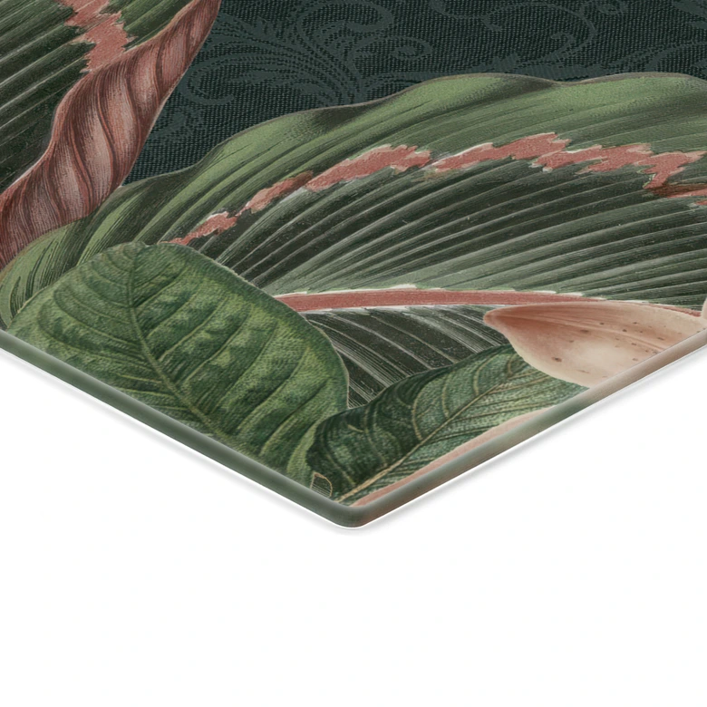 Tableau en verre Jungle avec perroquets Vert nuit - Bloomery Decor - Panorama 