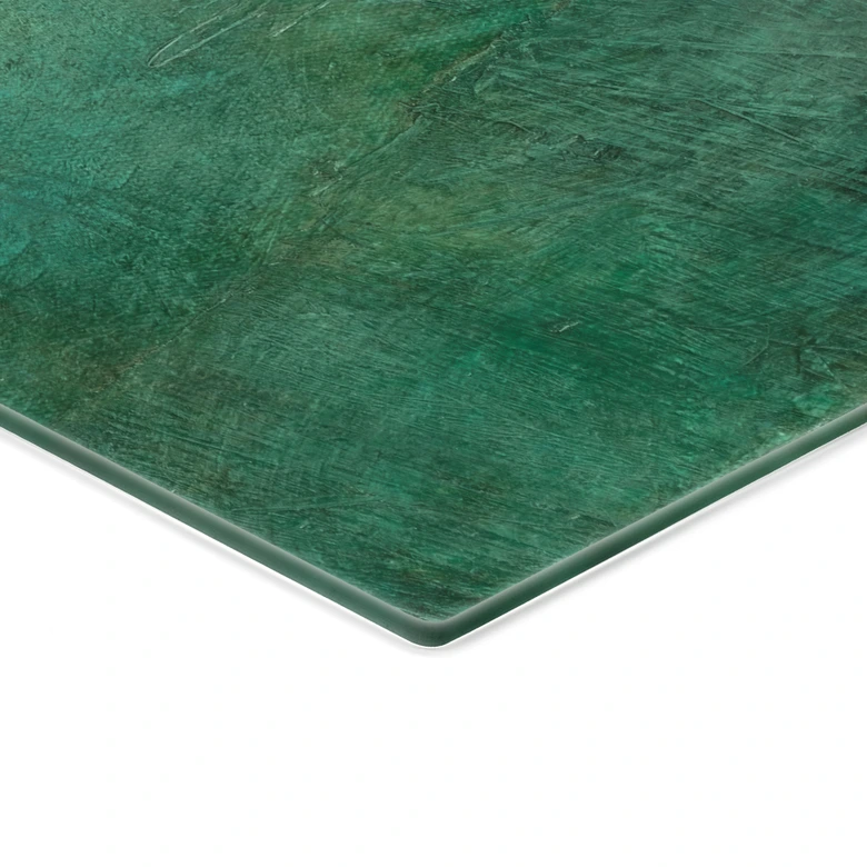 Tableau en verre Turquoise abstrait dans la lumière et la structure - Schmucker - Carré 