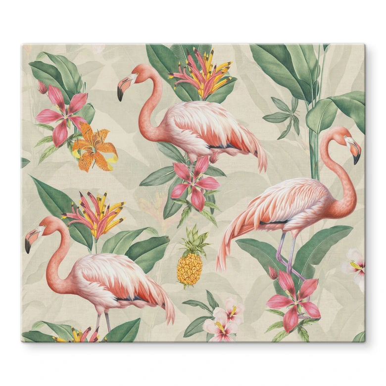 Herdabdeckplatte Exotik - Flamingo und tropische Blätter - Bloomery Decor 