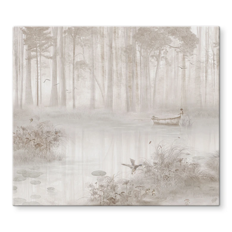 Herdabdeckplatte Wald am See im Nebel in Beige - Ms Tiff 