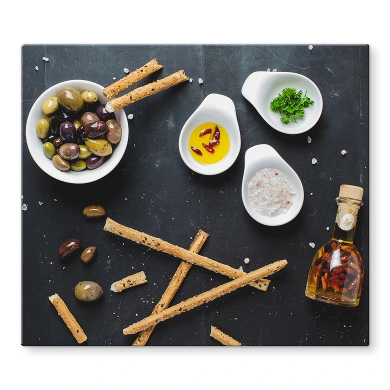 Herdabdeckplatte - Olives and Grissini 
