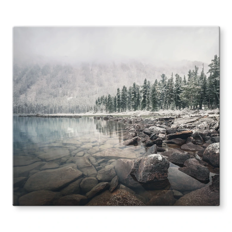 Herdabdeckplatte mit Natur-Motiv - Winterwald am See - Rostovskiy 
