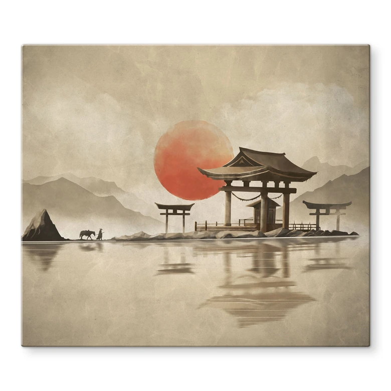 Herdabdeckplatte Japanischer Tempel im Sonnenaufgang - Roze 