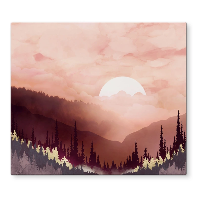 Afdekplaat voor fornuis - Roze zonsondergang boven het bos - SpaceFrog Designs 