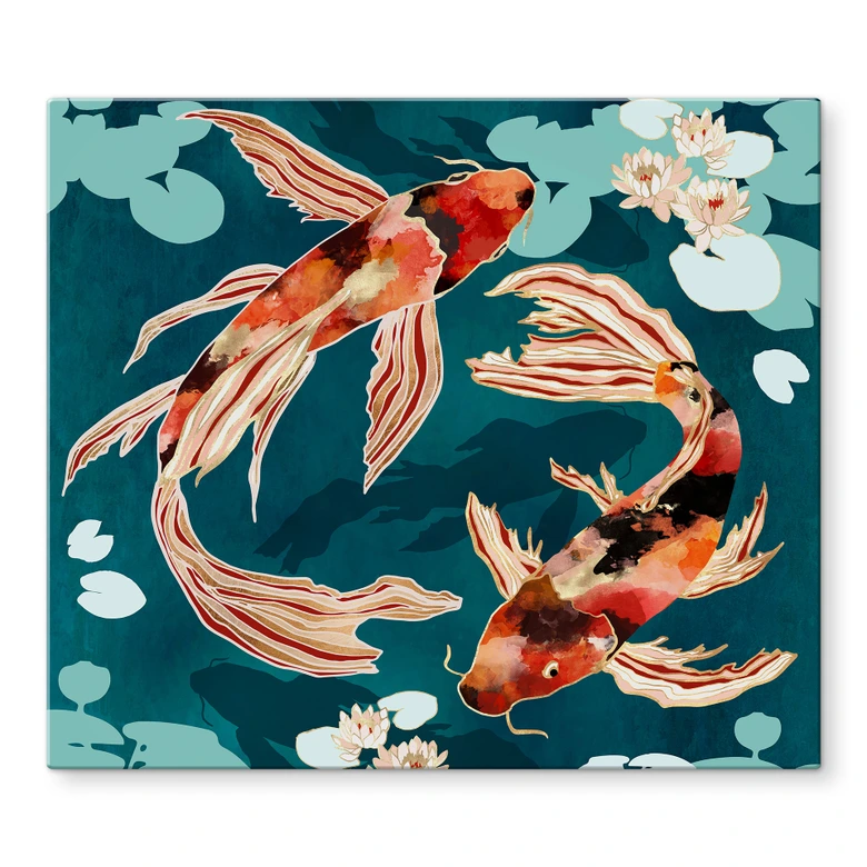 Herdabdeckplatte - Zwei Kois im Teich - SpaceFrog Designs 
