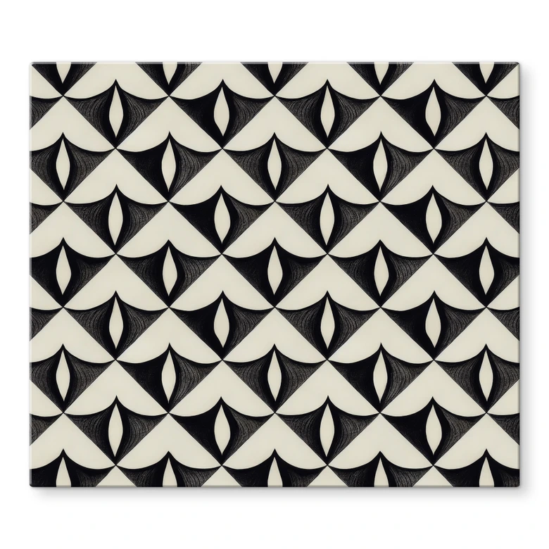 Herdabdeckplatte Geometrische Ornamente in Schwarz-beige - Treechild 