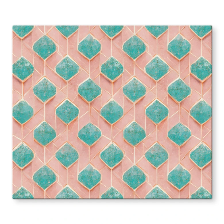 Afdekplaat fornuis ruitpatroon in turquoise en roze - Treechild 