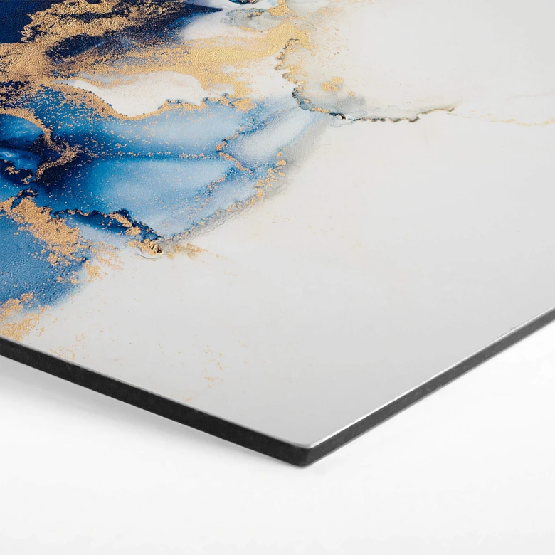 Hexagon - Alu-Dibond Abstrakter Marmor mit Blau und Goldeffekt 