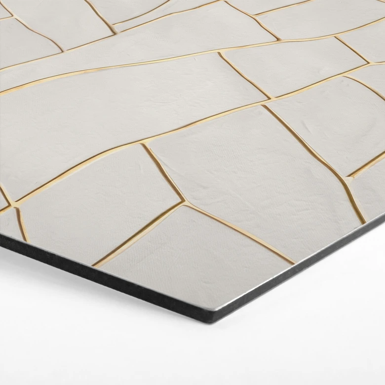 Tableaux hexagonaux abstraits en beige - Alma - Alu-Dibond 
