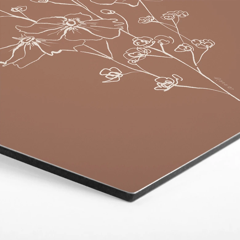 Hexagon Wandbild Wildrosenstrauß Mocha-Mousse - Anis Illustration - Alu-Dibond 
