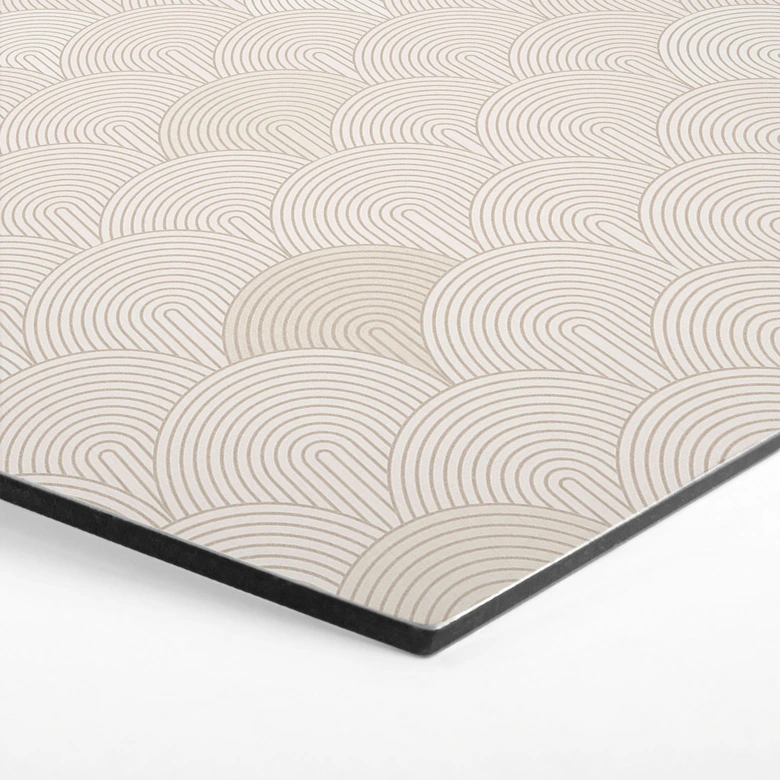 Hexagon Wandbild Abstrakte Halbkreise in Soft Beige - Bloomery Decor - Alu-Dibond 