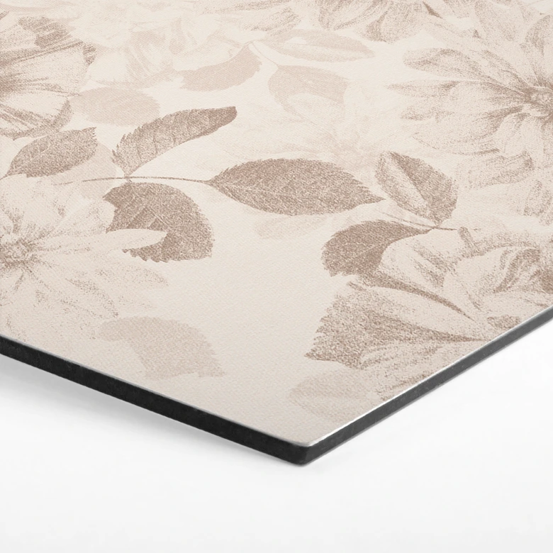 Hexagon Wandbild Dahlien Shabby Chic Beige - Bloomery Decor - Alu-Dibond 