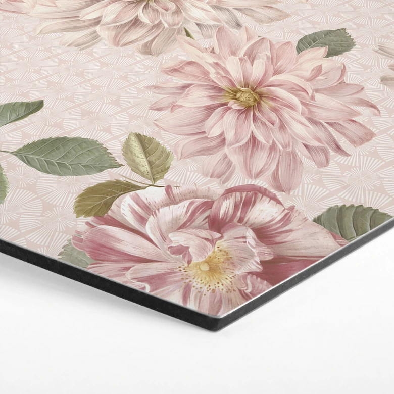 Sekskantet Billede Dahliaer Shabby Chic Pink - Blomsterdekoration - Aluminium Dibond 