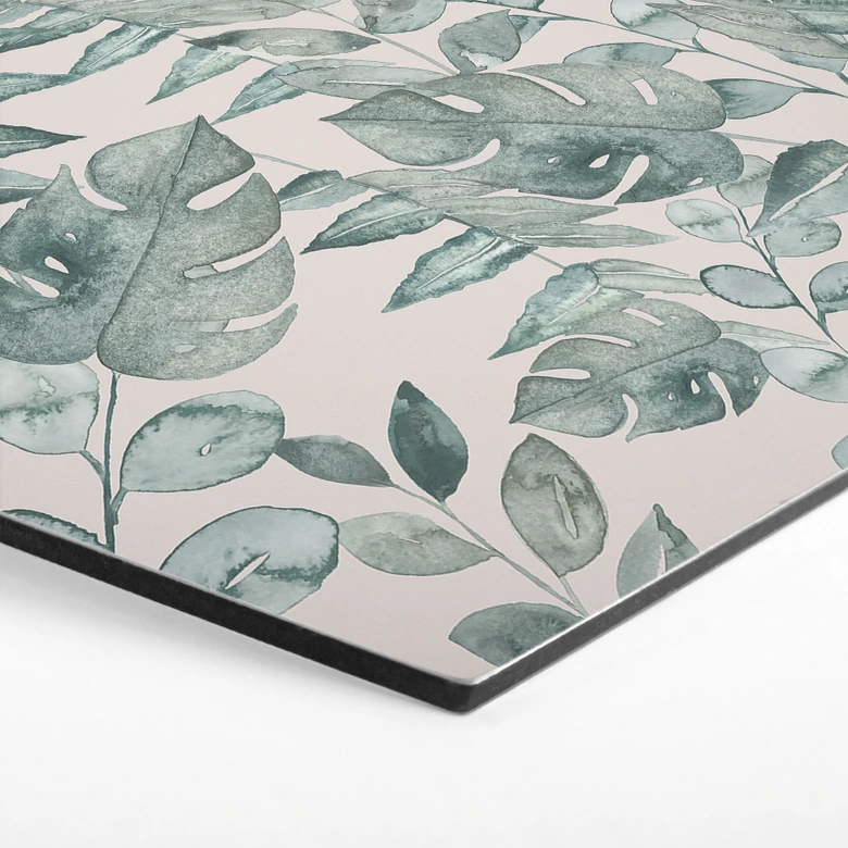 Hexagon Wandbild Dschungelblätter Aquarell Creme - Bloomery Decor - Alu-Dibond 