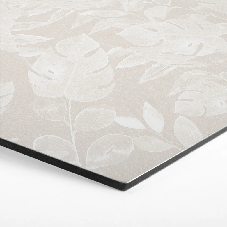 Wanddecoratie tropische bladeren beige - Bloemdecor - Alu-Dibond 