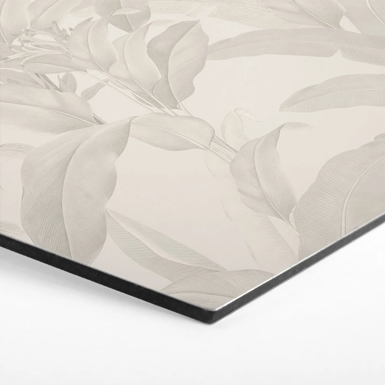 Tableaux Hexagonaux Urban Jungle Feuilles Tropicales Crème - Bloomery Decor - Alu-Dibond 