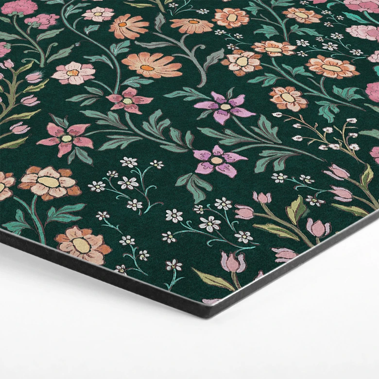 Hexagon Wandbild Wiesenblumen Vintage - Dunkelgrün - Bloomery Decor - Alu-Dibond 