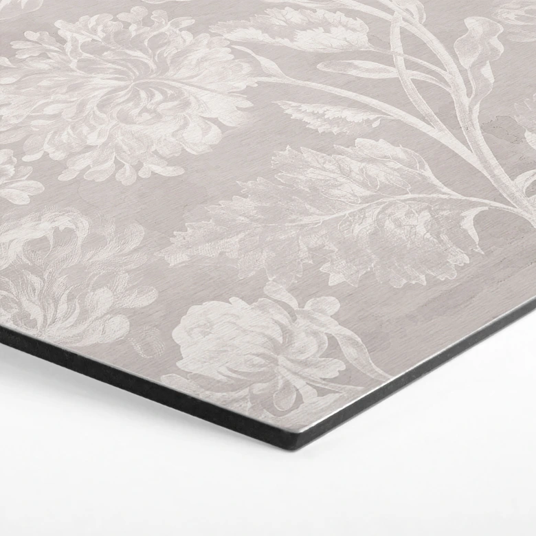 Hexagon Wandbild Wildblumen in Kreide-Optik Beige - Bloomery Decor - Alu-Dibond 