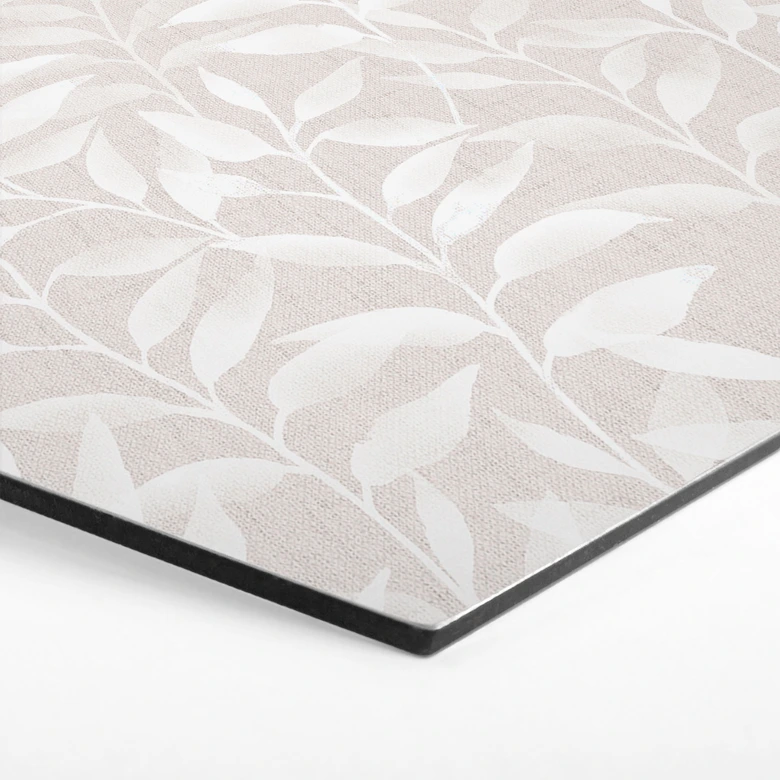 Hexagon Wandbild Zarte Aquarell-Blätter - Soft Beige - Bloomery Decor - Alu-Dibond 