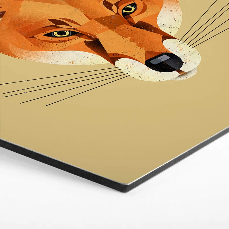 Hexagon Wandbild Fuchs - Alu-Dibond - Braun 