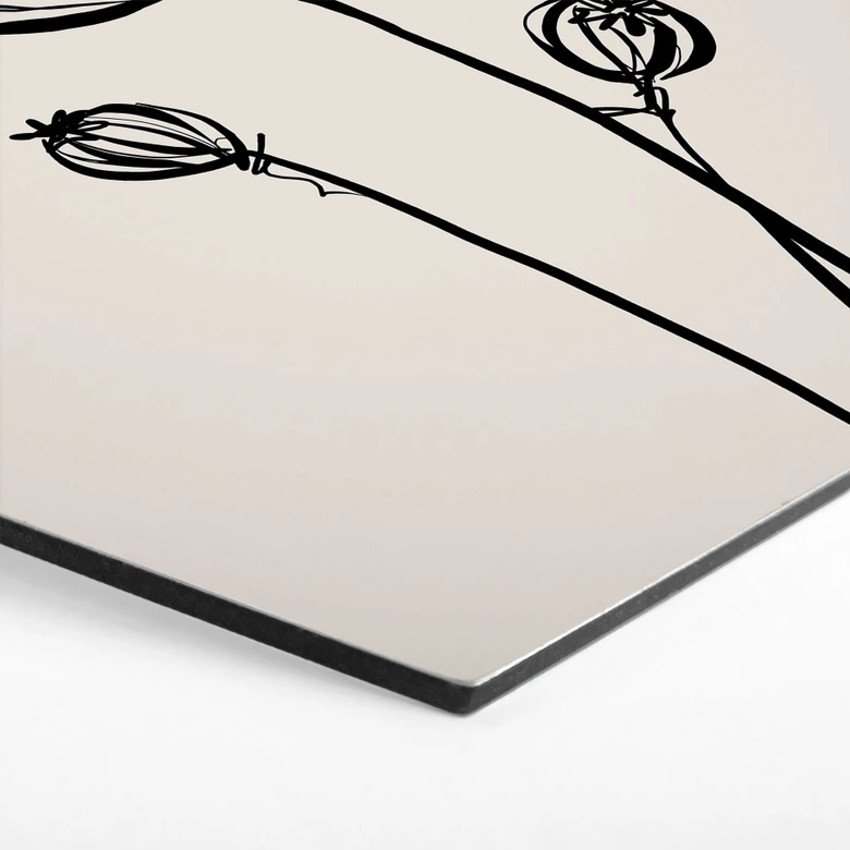 Hexagon Wandbild Line Art Mohnblume - Cats & Dotz - Alu-Dibond 