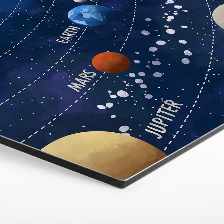 Hexagon Wandbild Sonnensystem mit Planeten und Sonne - Cats & Dotz - Alu-Dibond 