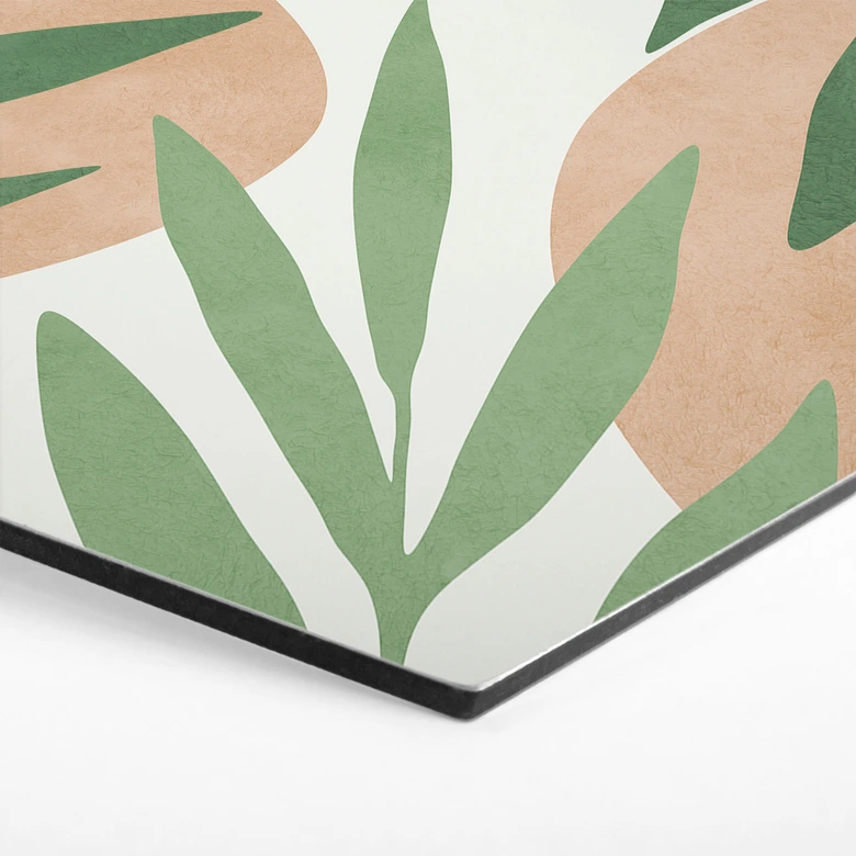 Hexagon Wandbild Abstrakte Zweige im tropischen Look - Costa - Alu-Dibond 