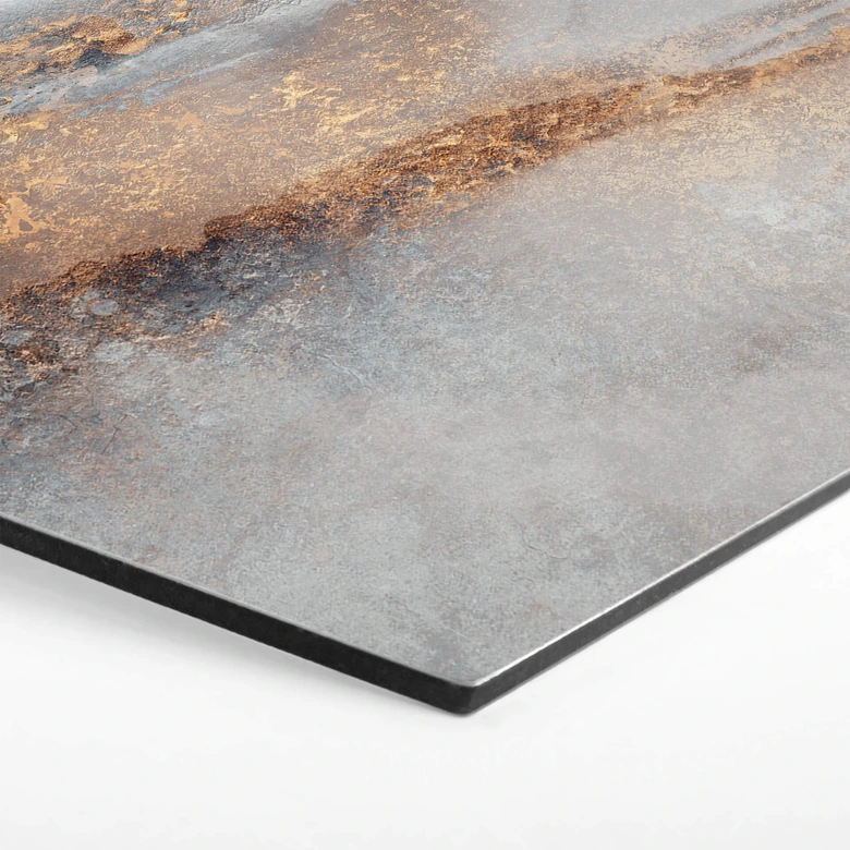 Hexagon Wandbild Fredriksson - Goldige Spur im Nebel - Alu-Dibond 