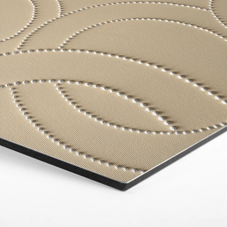 Hexagon Wandbild Abstrakte Ringe beige - Grande - Alu-Dibond 