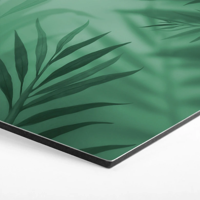 Hexagon Wandbild Grüne Palmenblätter - Alu-Dibond 