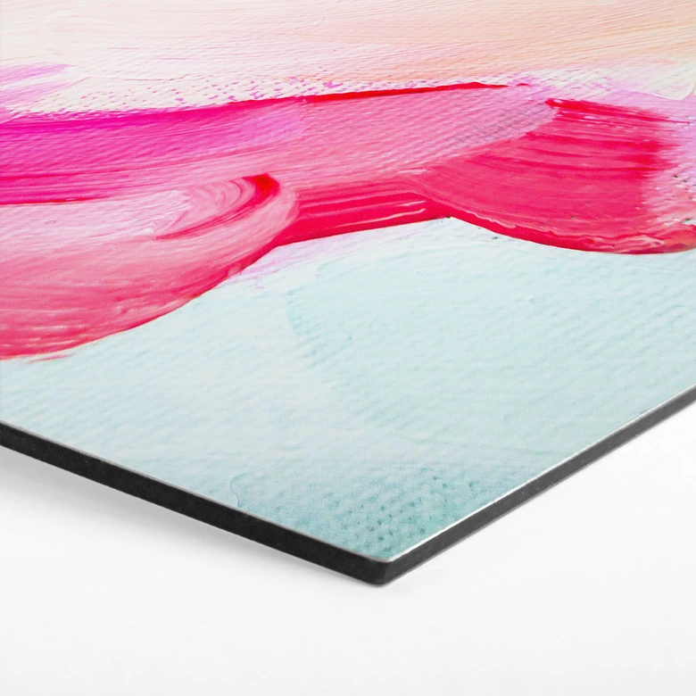 Hexagon Dibond Penselstrøg i pink og turkis - Haniff 