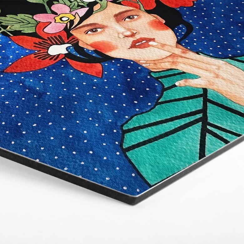 Hexagon Wandbild Frau mit Kolibri in der Sternennacht - Hülya - Alu-Dibond 