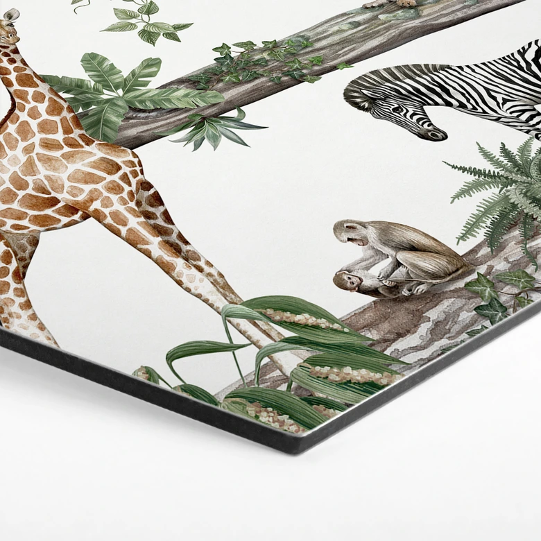 Hexagon Wandbild Afrikanische Tiere im Dschungel - Kikki Belle - Alu-Dibond 