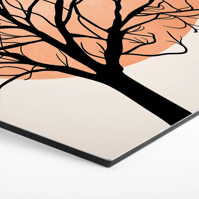 Hexagon Wandbild Apricotfarbene Sonne - Kubistika - Alu-Dibond 