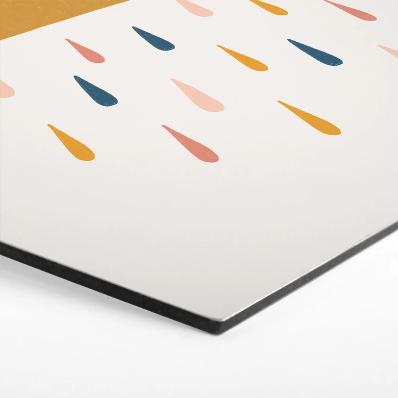 Hexagon Wandbild Fröhlicher Regen in Pastelltönen - Lisboa - Alu-Dibond 