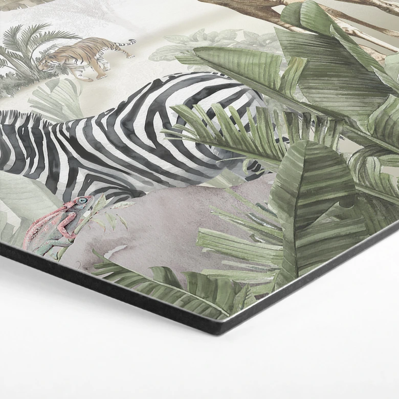Hexagon Wandbild Dschungeltiere auf großer Safari - Ms Tiff - Alu-Dibond 