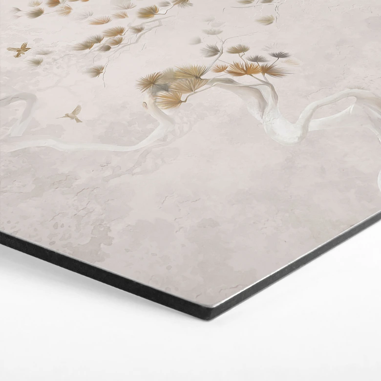 Hexagon Wandbild Elegante Kiefer im asiatischen Stil - Ms Tiff - Alu-Dibond 