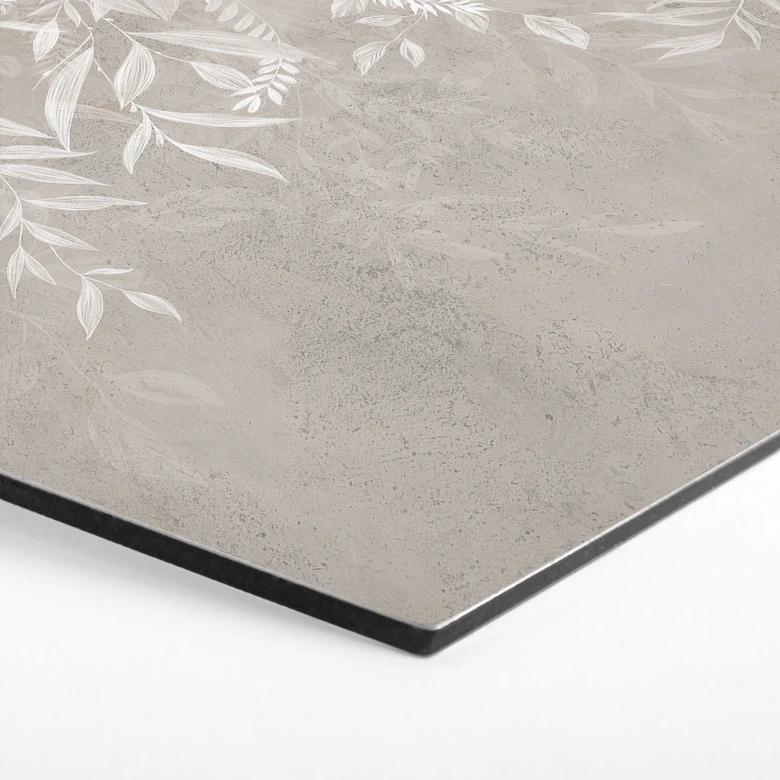 Hexagon Wandbild Elegante Weidenzweige in Beige - Ms Tiff - Alu-Dibond 