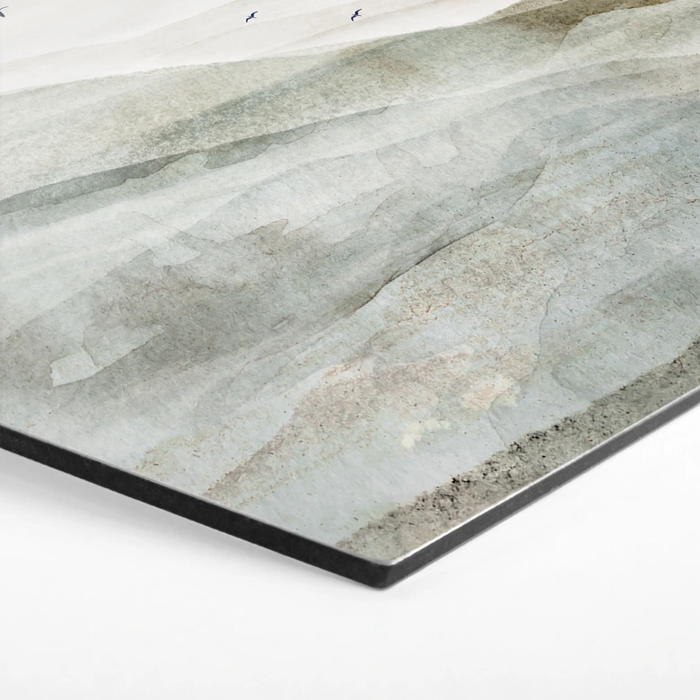 Hexagon Wandbild Neblige Berglandschaft Aquarell - Ms Tiff - Alu-Dibond 