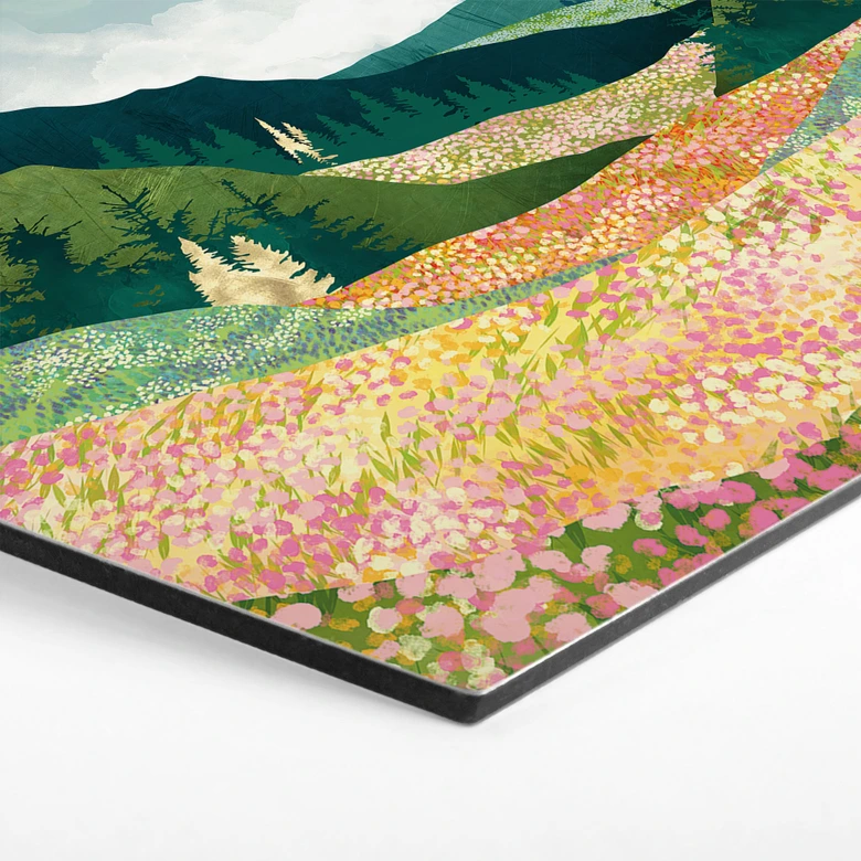 Hexagon Wandbild Farbenfrohe Frühlingswiese - SpaceFrog Designs - Alu-Dibond 