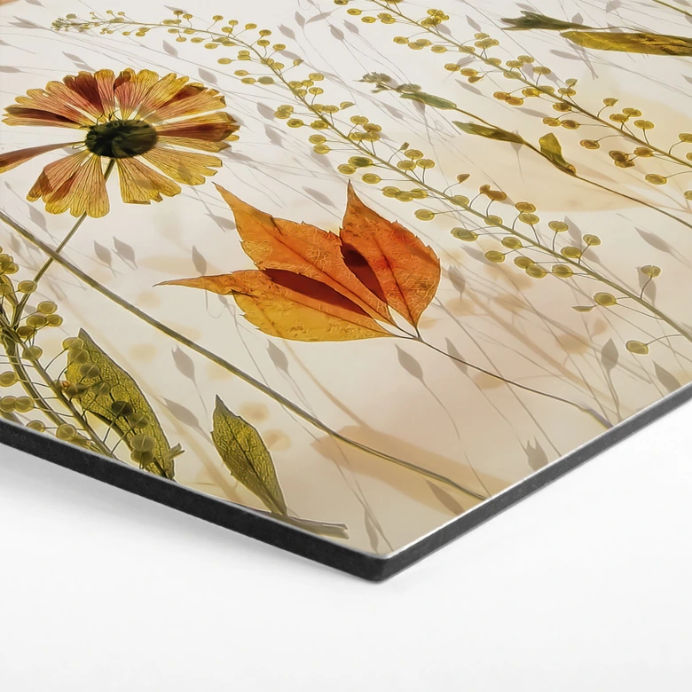 Hexagon Wandbild Wilde Wiesenblumen im Sonnenlicht - Talen - Alu-Dibond 