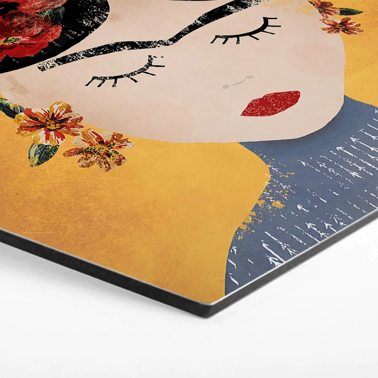 Hexagon Wandbild Treechild - Blumige Frida - Alu-Dibond 